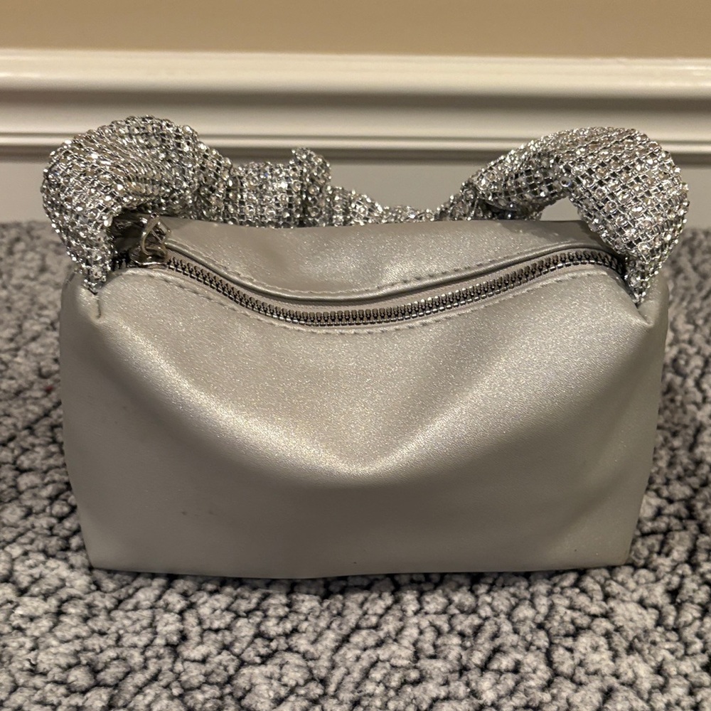 SHEIN Silver Clutch with Rhinestone Handle